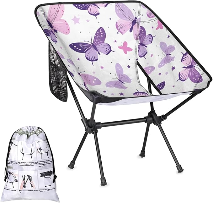 Honeybaby Folding Camping Chair Butterflies Stars Camping Chairs Lightweight Portable Chair Outdoor Foldable Chairs for Camping Travel Picnic Beach Hiking