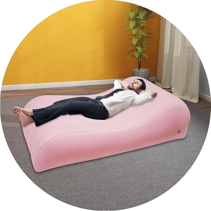 Pink Inflatable BBL Mattress Bed Curved PVC Air Mattress Foldable Waterproof Couch Bed with Air Pump Hole Plug 73''L x 40'' W for Surgery Recovery Yoga Outdoor Camping Relaxing