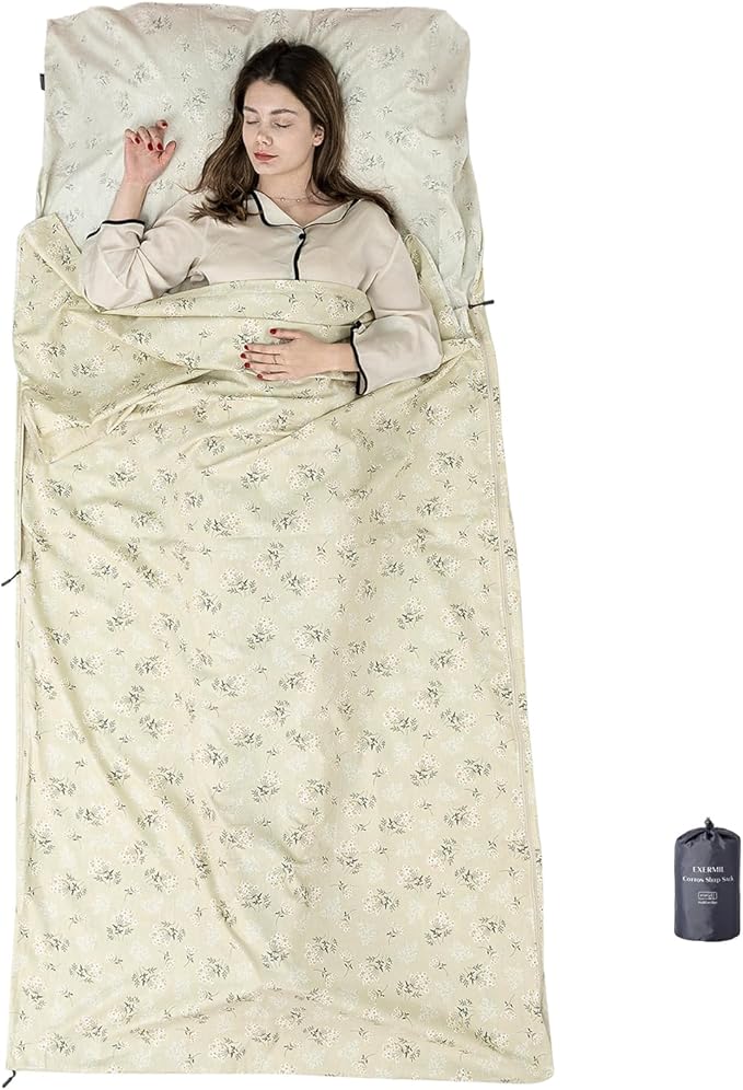 100% Cotton Sleeping Bag Liner with Full Length Zipper on 3 Sides Single/Double Adult Sleep Sack for Travel &amp Camping Multifunctional Travel Sheets (Unzipped 87”x87”) for Hotel Lightweight