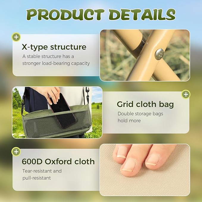 2025 New Portable Stool for Mountaineering and Hiking Lightweight Foldable Stool with Carrying Bag Outdoor Footstool for Picnic Hiking Fishing (#Green Large)