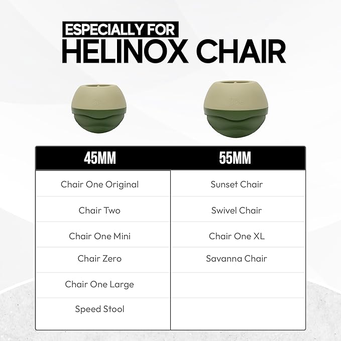 Stabilizing Rubber Ball Feet for Helinox Camping Chair - Durable Outdoor Chair Leg Cap Help Stability on Rugged and Uneven Surfaces (Olive &amp Khaki 55mm)