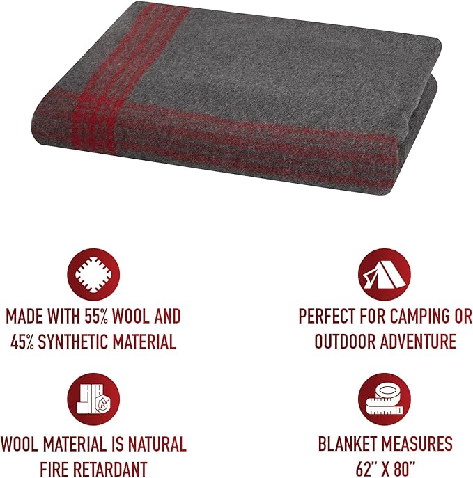 Rothco Striped Outdoor Wool Blanket – Heavyweight Warm and Comfortable Emergency Cover