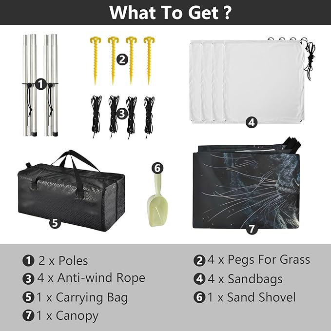 Black Leopard Beach Tent Sun Shelter 9.2' x 10.5' Beach Canopy with 4 Sandbags 4 Stability Poles Sand Shovels - Tent Canopy for Beach Camping Fishing Picnics
