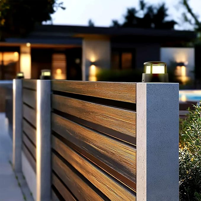 Pillar LightsOutdoor Post LightsOutdoor Column Lights Deck Lights Fence LightsPost Cap Lightslamp PostHigh Voltage Wired Waterproof Aluminum Post LightIP65 (Round 6.3X6.3IN)