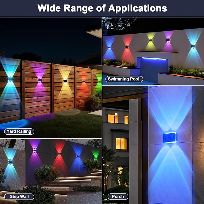Solar Fence Lights Outdoor New Up Down Lighting Fence Lights Solar Powered with 8 Modes Warm White/RGB IP65 Waterproof Solar Wall Light for Backyard Wall Pathway Deck Patio Decor - 8 Pack