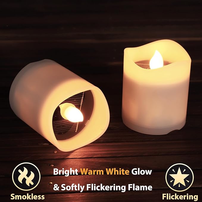 Solar Candles Outdoor Waterproof 8pcs Rechargeable Dusk to Dawn Little Votive Candles Flameless Flickering Solar Tea Lights for Patio Yard Deck Pathway Window Outdoor Lantern Decor (Warm White)