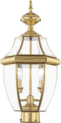 Livex Lighting 2254-02 Monterey 2 Light Outdoor Polished Brass Finish Solid Brass Post Head with Clear Beveled Glass