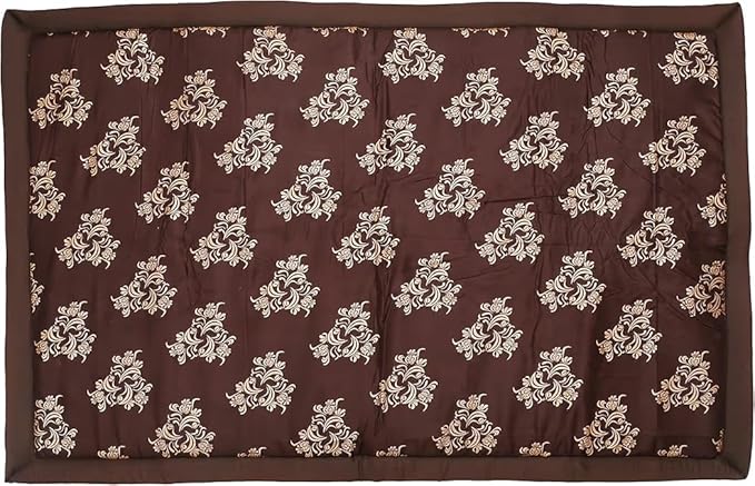 Foldable Sleeping Mat with Soft Cushion Mattress Brown 4x6 Feet Bamboo Surface with Floral Embroidery Portable with Carry Handles