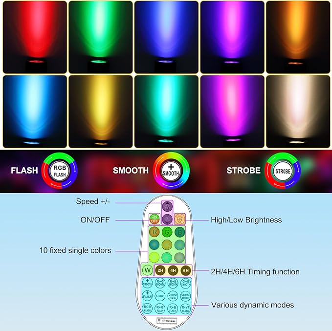 MEIHUA Solar Spot Lights Outdoor Color Changing 6 in 1 Solar Landscape Lighting RGB Spotlights with Remote Control IP66 Waterproof Solar Lights Outdoor Garden for Pathway Yard Pool Tree