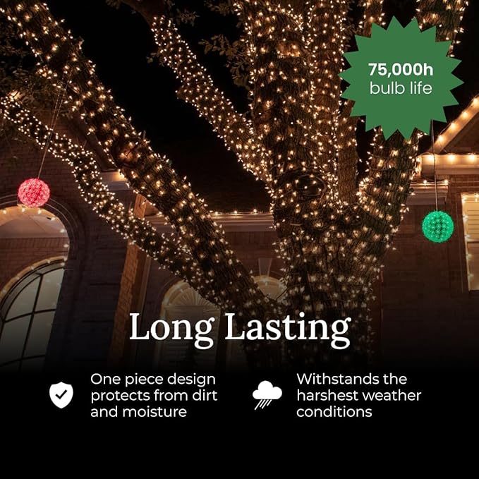 Pro Christmas T5 LED Christmas Lights - 70 Count Classic 5mm String Light Set - Professional Grade Indoor/Outdoor Commercial Holiday Lights for Trees Bushes &amp Décor - Red &amp Green