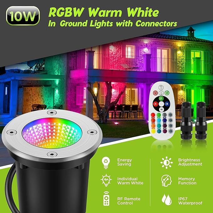 Warm White RGBW Color Low Voltage Landscape Lights 10W Color LED Landscape Lighting IP67 Waterproof Outdoor Well Landscape Spotlights 12V-24V for Pathway Garden Deck Driveway (12Pack)