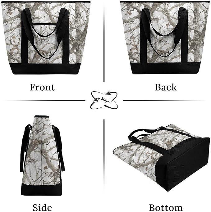 Insulated Shopping BagLarge Reusable Cooler Bags White Tree Camo Printed Foldable Shopping BagTravel Waterproof Shoulder Bag