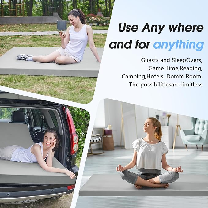 CYMULA Memory Foam Camping Mattress Pad3inch Sleeping Pad for CampingNon-Slip Bottom Floor Cot Car Mattress Bed with Retaining Portable Roll up Mattress Pad Mat for Travel Truck Guest Bed Tent