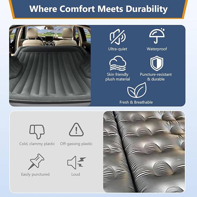 SUV Air Mattress with Built in PumpLeakproof Comfortable Durable Car Air Mattress Car Bed Mattress with Built-in Pillowfor SUV Minivan MPV Road Trip Inflatable Bed
