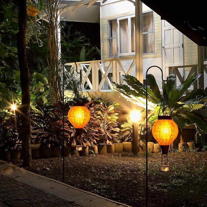 2 Pack Hanging Solar Air Balloon Lantern Outdoor Waterproof Hot Air Balloon Solar Lantern Flickering Flame Outside Decor for Garden Yard Patio Solars Lights Gifts for Mom Grandma（yellow）