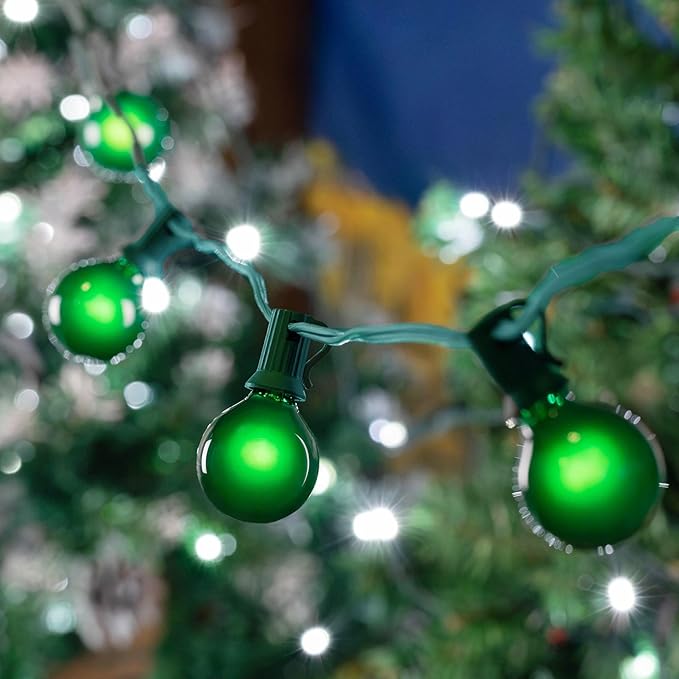 G40 Patio String Lights with 25 Green Globe Bulbs - Hanging Garden String Lights - Vintage Backyard Patio Lights - Outdoor String Lights - Market Cafe String Lights - Green Wire - 25 Foot
