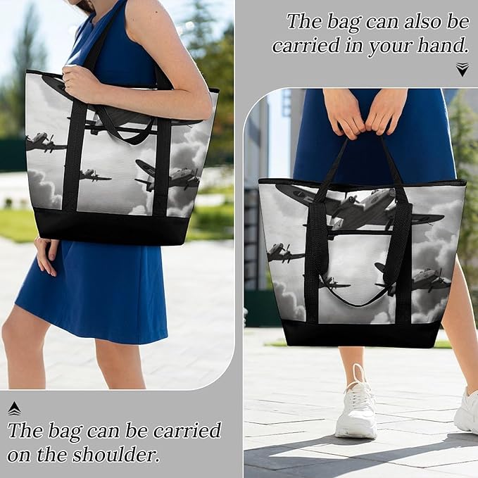 Insulated Shopping BagLarge Reusable Cooler Bags World War Printed Foldable Shopping BagTravel Waterproof Shoulder Bag