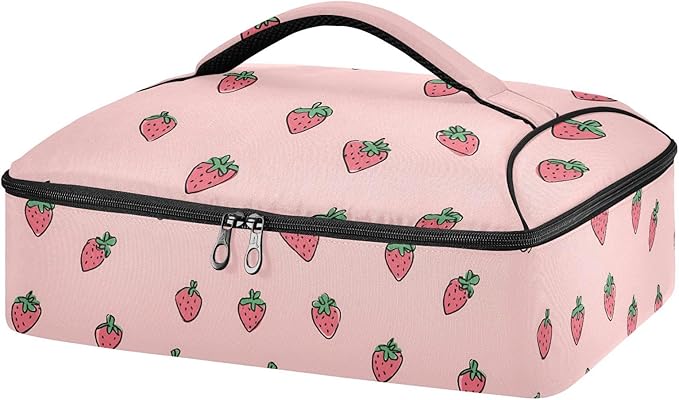 Casserole Carrier Strawberry PatternInsulated Casserole Carrier for Hot or Cold Food Thermal Lunch Tote for Potluck Parties Picnic Beach Fits 9 x 13 Inches Baking Dish