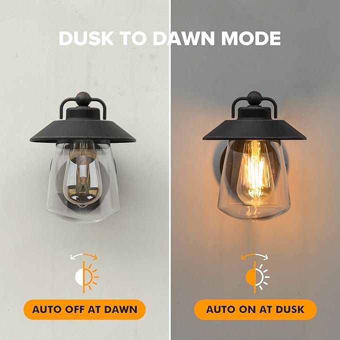 LUTEC Outdoor Dusk to Dawn Wall Lantern Farmhouse Barn Wall Light Fixture Antique Rust Finish Wall Mount Light Waterproof Porch Light with Clear Glass for Exterior Patio(Bulb Included)