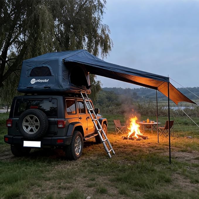 PlayDo Air Tents for Camping Rooftop Tent Easy Setup Inflatable Roof Tent Blow Up Car Top Tent for Pickup Truck SUV with Strip Light Ladder Air Mattress
