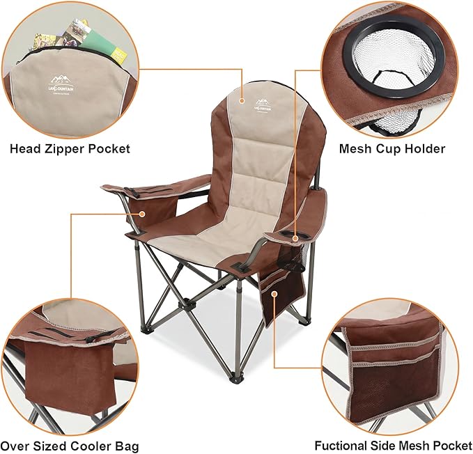 Camping Chairs for AdultsHigh Back Folding Camp Chair with Cup Holder and Cooler BagHeavy Duty Outdoor Lawn ChairsPerfect for CampingHikingPicnicsand Beach TripsMoca