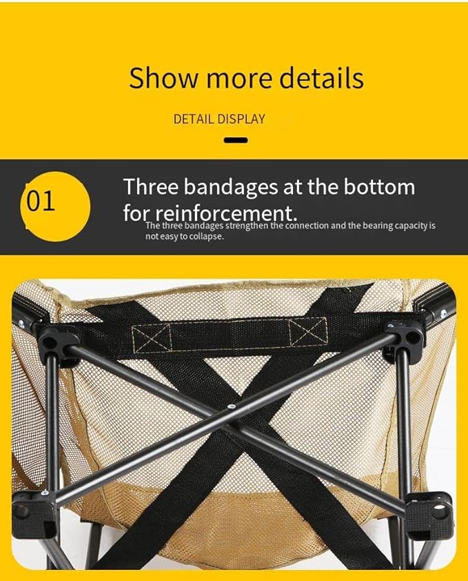 Breathable Outdoor Folding Chair Portable Ultra-Light Fishing Stool Beach Camping Moon Chair Armchair Art Sketch Chair (Mesh Khaki)