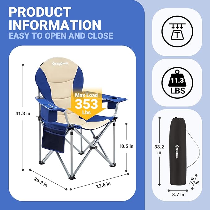 KingCamp KC2008 USCK Camping Chair Oversized 2 Pack-Navy/Beige