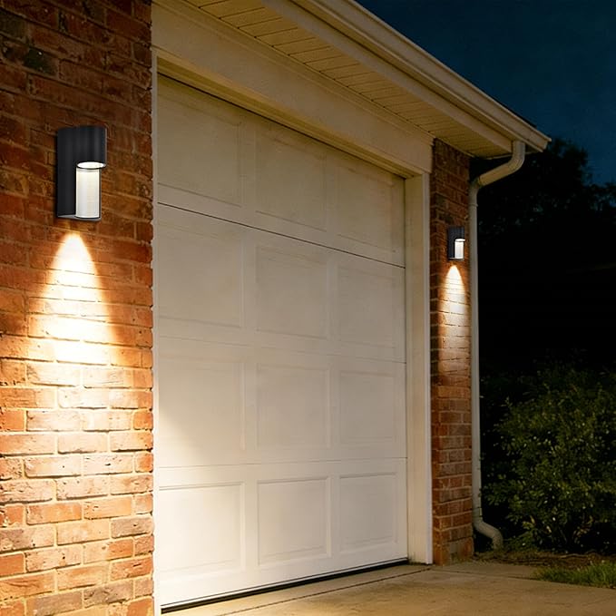 COTTAGE LIFE Modern Outdoor Wall Light Fixture 12W LED Exterior Wall Sconce 1680LM 3000K Warm Light Black Aluminum Waterproof Hardwired Outdoor Wall Lights for Porch Patio Garage Front Door House