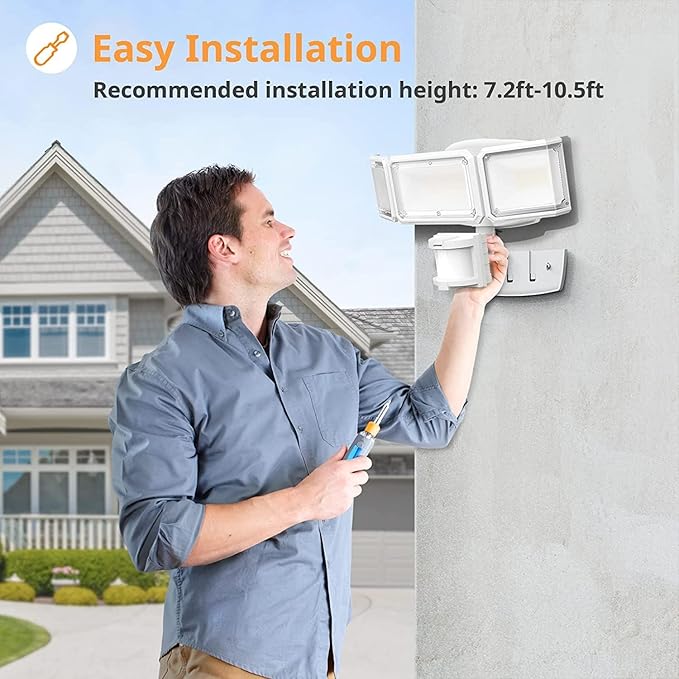 LEPOWER Battery Powered LED Flood Light Outdoor1500LM Motion Sensor Security Lights IP65 WaterproofWireless Flood Light Battery Operated3 Head Motion Detector Light for GarageYardPorch(White)