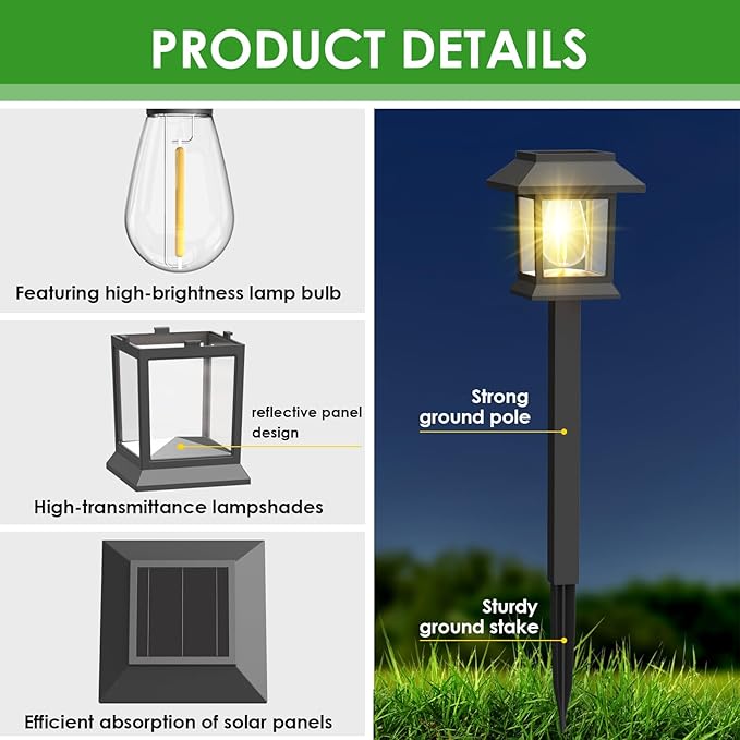 Solar Outdoor Lights 12 Pack Solar Pathway Lights Waterproof Landscape Lighting for Path Walkway Lawn Garden Yard Outside Décor Black
