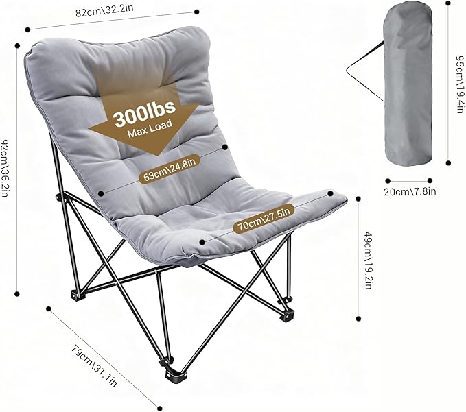 Oversized Padded Camping Chair with High Back Heavy Duty Folding Comfy Chair Butterfly Chair for Adults Lawn Patio Outdoor