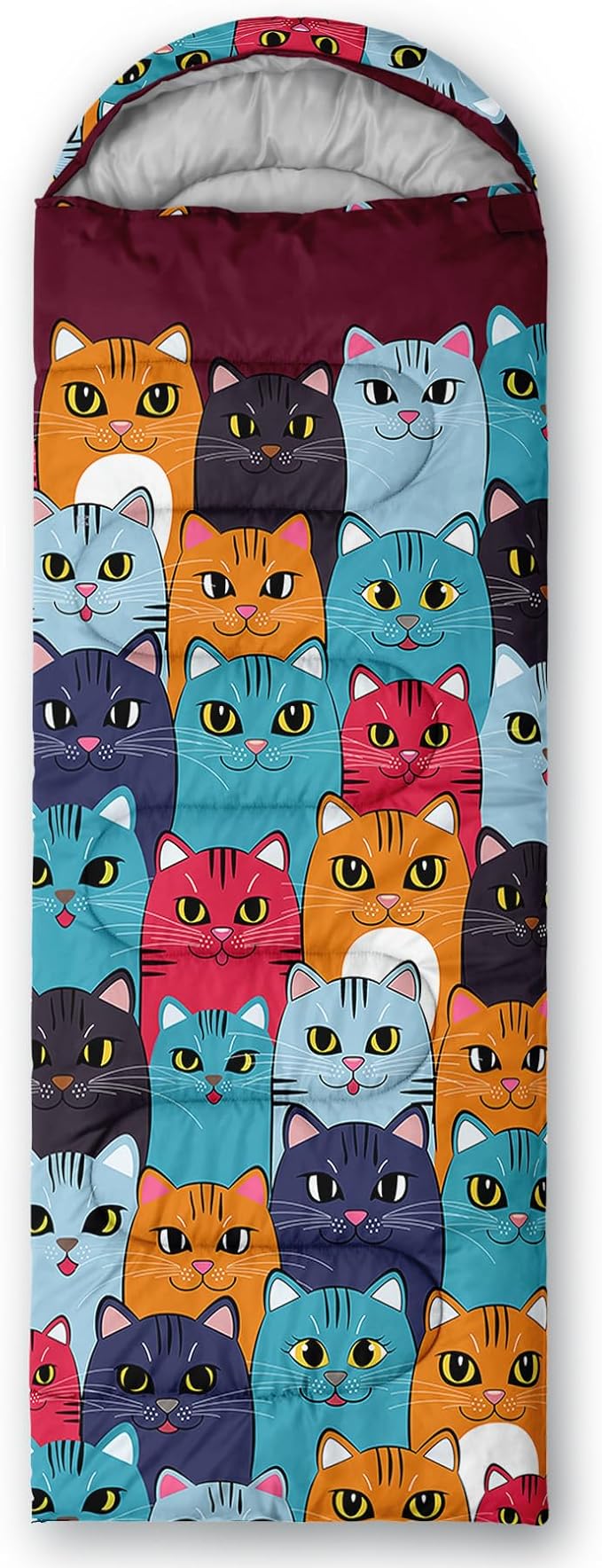 Axolotl Colorful Cats 3 Season Sleeping Bag for Kids Girls Teens - Warm and Cool Weather Pet Animal Theme Waterproof Lightweight for Traveling Outdoors Camping Equipment