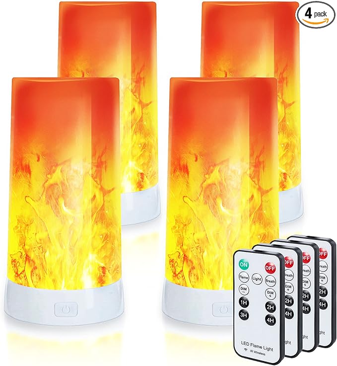 4X LED Flame Effect Light  USB Rechargeable 4 Modes Flickering Flame Candle Lantern with Remote Timer Gravity Sensing Effect Magnetic Base Waterproof Dimmable Outdoor Hanging Lamps Camping