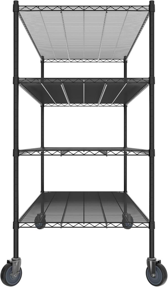 Commercial NSF Listed Black Epoxy Mobile Wire Shelving Kit 30 x 72 x 60 with 4 Shelves Perfect for Warehouse Walk-in Refrigerator Freezer Grocery Store Restaurant Dishroom