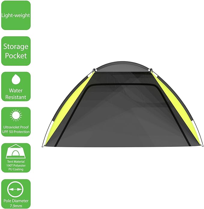 Beach Tent Sun Shelter for Shade with UV Protection Water and Wind Resistant Easy Set Up and Carry Bag by Wakeman Outdoors (Yellow)