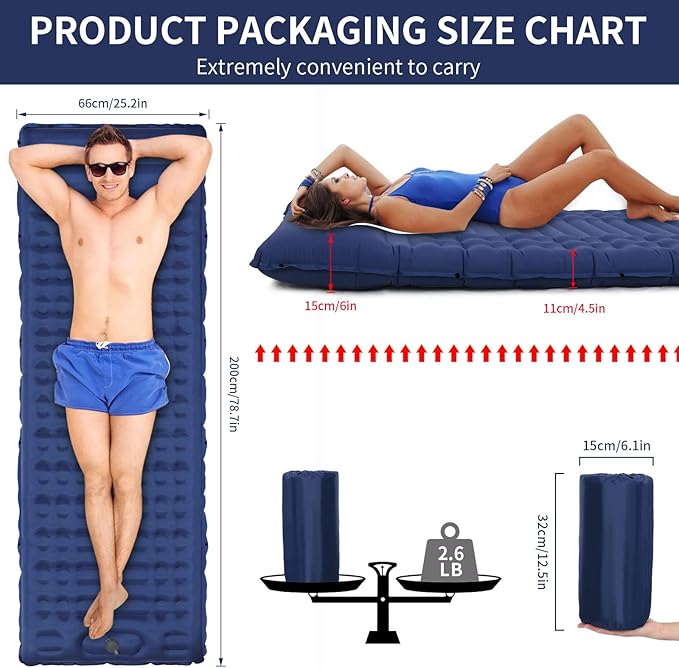 Inflatable Camping Sleeping Pad with Pillow Thick 4.5 Inch Portable Sleeping Pad Lightweight Sleeping Mat for Camping Backpacking Hiking