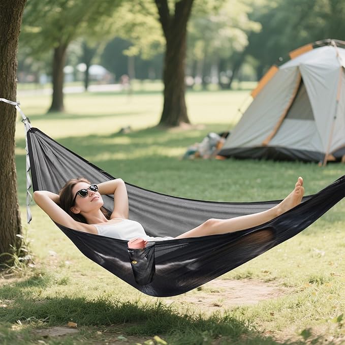 Black Cat Pattern Camping Hammock 330 lbs with 2 Tree Straps Carry Bag Single Portable Hammock for Outdoor/Indoor Hiking Beach Backpacking Travel