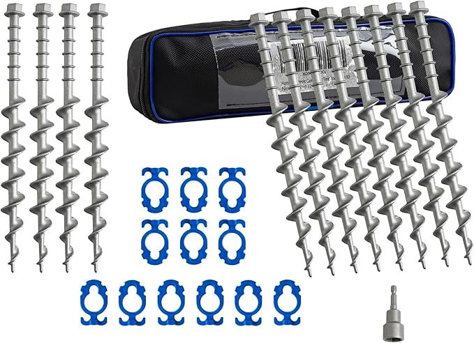 Homeon Wheels 12 Pcs Camping Ground Anchors Aluminum Screw Heavy Duty Metal Non-Rust Cast Tent Anchors for Securing Animals Tent Canopies Sheds Swing Sets Car Ports Trampoline