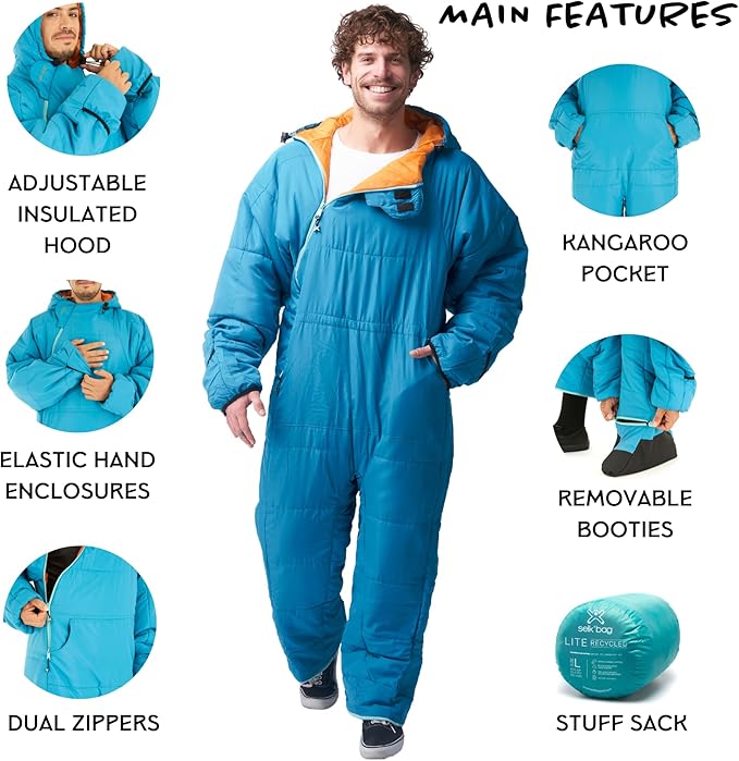 Selk'bag Lite Wearable Sleeping Bag - Outdoor and Indoor Sleeping Bags for Camping Hiking Travel and Backpacking w/ Stuff Sack - Lightweight Sleeping Bag Suit - Temp Rating 48-55 degrees F