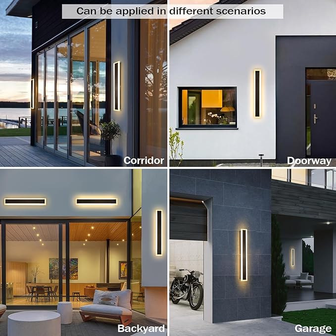 24 Inch Modern Wall Lights Outdoor 2 PCS Outdoor Wall Sconce Dimmable 3000K-6000K IP65 Waterproof Exterior Long Wall Light for Doorway Porch Stairway Patio