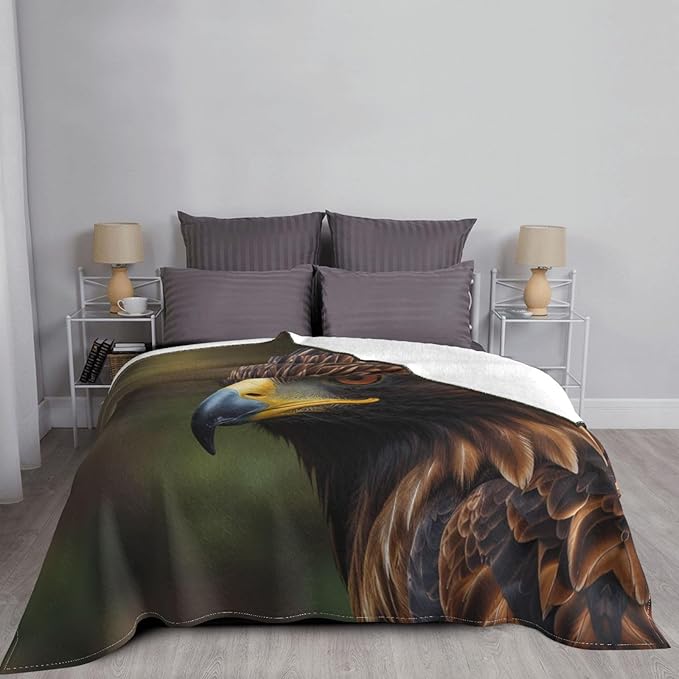 Golden Eagle 50x40 Printed Soft Fleece Blanket for Sofa Bed and Camping - Cozy Blanket for Travel Picnics Nighttime Use