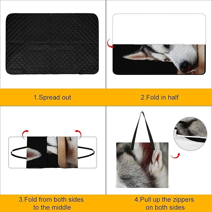 Husky Dog Beach Blanket Outdoor Packable Picnic Blanket with Zipper Folds Into Tote Bag Waterproof Picnic Mat Portable Beach Mat for Camping Hiking Festivals