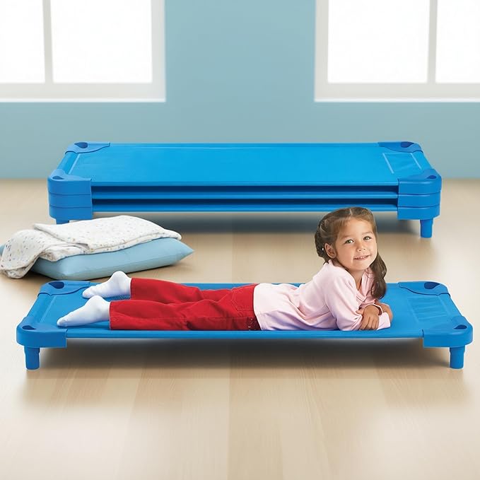 Children’s Factory Value Line Nap Cots Kids Daycare and Preschool Sleeping Cot Standard Size Set of 4 Blue