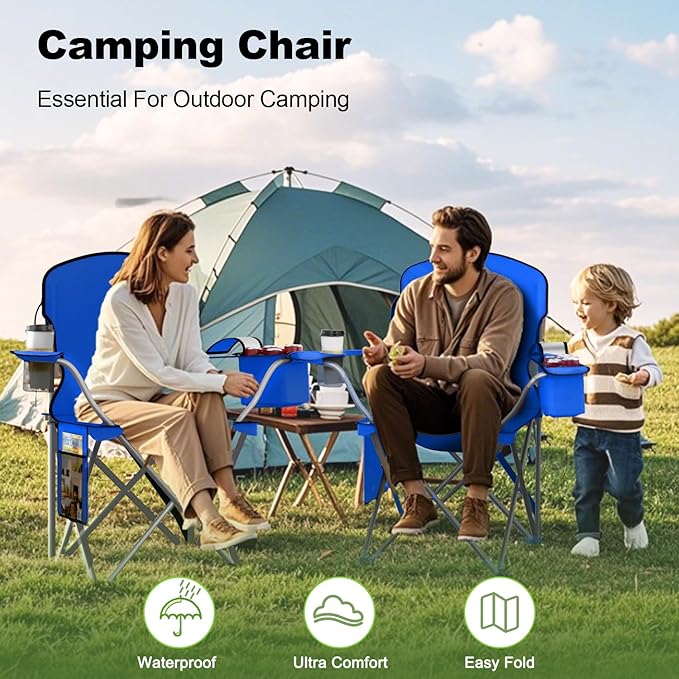 Folding Camping Chairs Durable 600D Oxford Portable Outdoor Chair with Cooler Pouch Cup Holder &amp Storage Pocket for Camping Beach Fishing