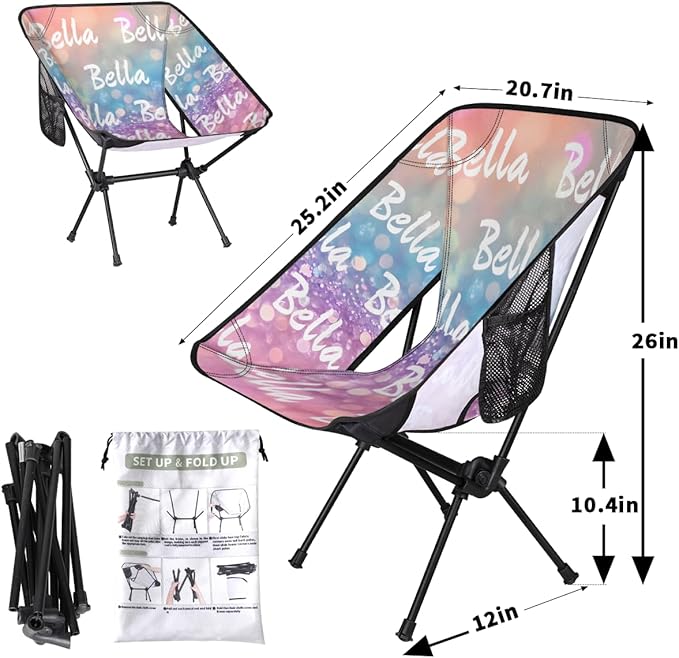 Custom Camping Chair Personalized Portable Backpacking Chair with Name Lightweight Folding Chair for Beach Hiking Rainbow