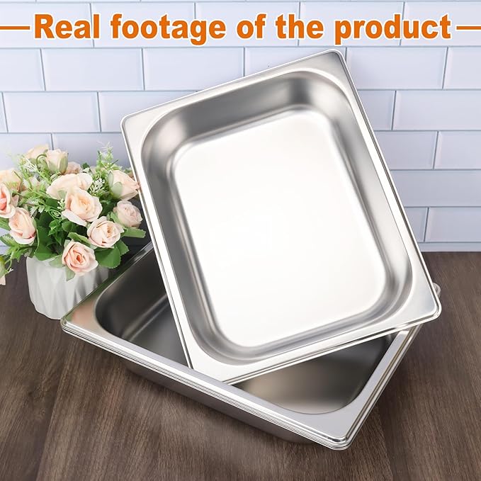 5 Pack 1/2 Size 2.6 Inch Deep Steam Table Pan Silver 201 Stainless Steel Chafing Pan Half Size Hotel Steam Pans for Weddings Parties Restaurants Cafeterias and Hotels