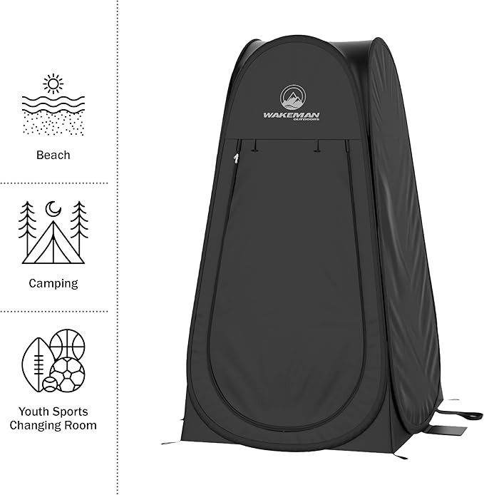 Wakeman Pop Up Changing Tent 3.3 x 3.3 x 6.2ft Camping Shower Tent for Portable Toilet Stall or Dressing Room with Carry Bag for Camping Beach or Tailgate Polyester
