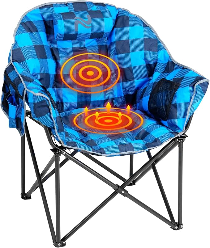 ABORON Oversized Heated Camping Chair Portable Folding Recliner with 3 Heat Settings Heavy-Duty Fully Padded Chair Supports Up to 500 lbs Ideal for Outdoor Adventures