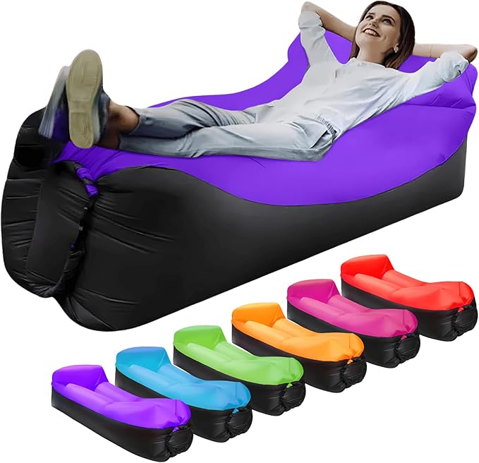 Inflatable Lounger Air Sofa Hammock Inflatable Couch for Camping Perfect for Beach Chair Waterproof Anti-Air Leaking Pouch Couch Air Chair for Outdoor Beach Hiking (Purple)