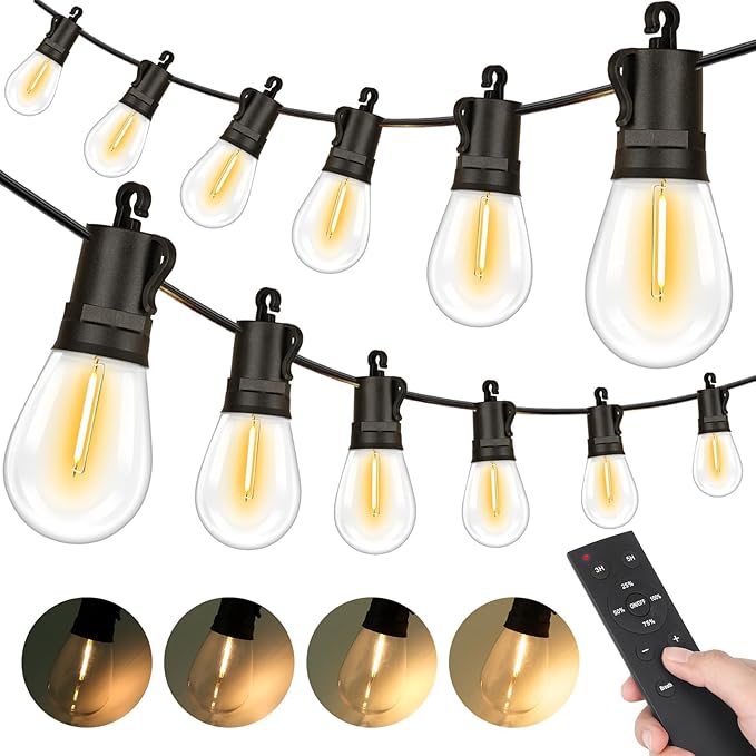 Outdoor String Lights Waterproof 200FT LED Patio Light With Remote &amp 64 Shatterproof Dimmable S14 Edison Bulbs(4 Spare) Connectable Outside Hanging String Light for Bistro Garden Halloween Xm